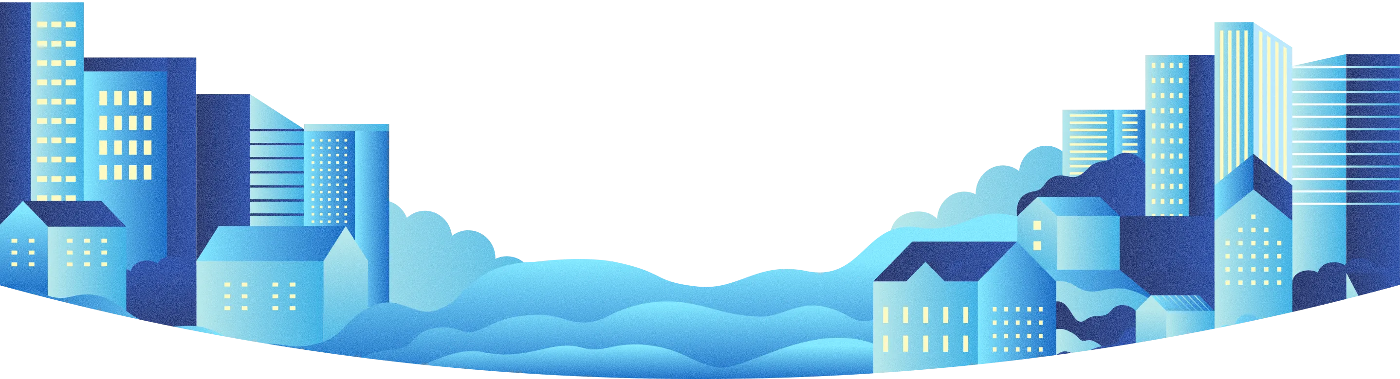 建物と雲のイラストが重なった背景画像